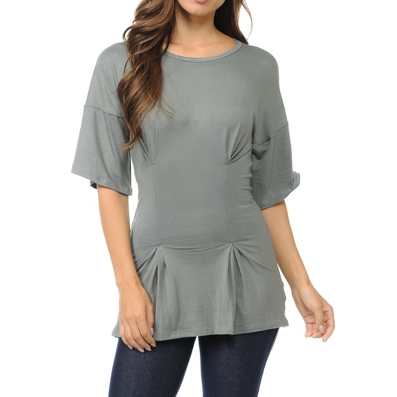 Magic Fit Tops - Gray Box Pleaded Half Sleeve Tunic